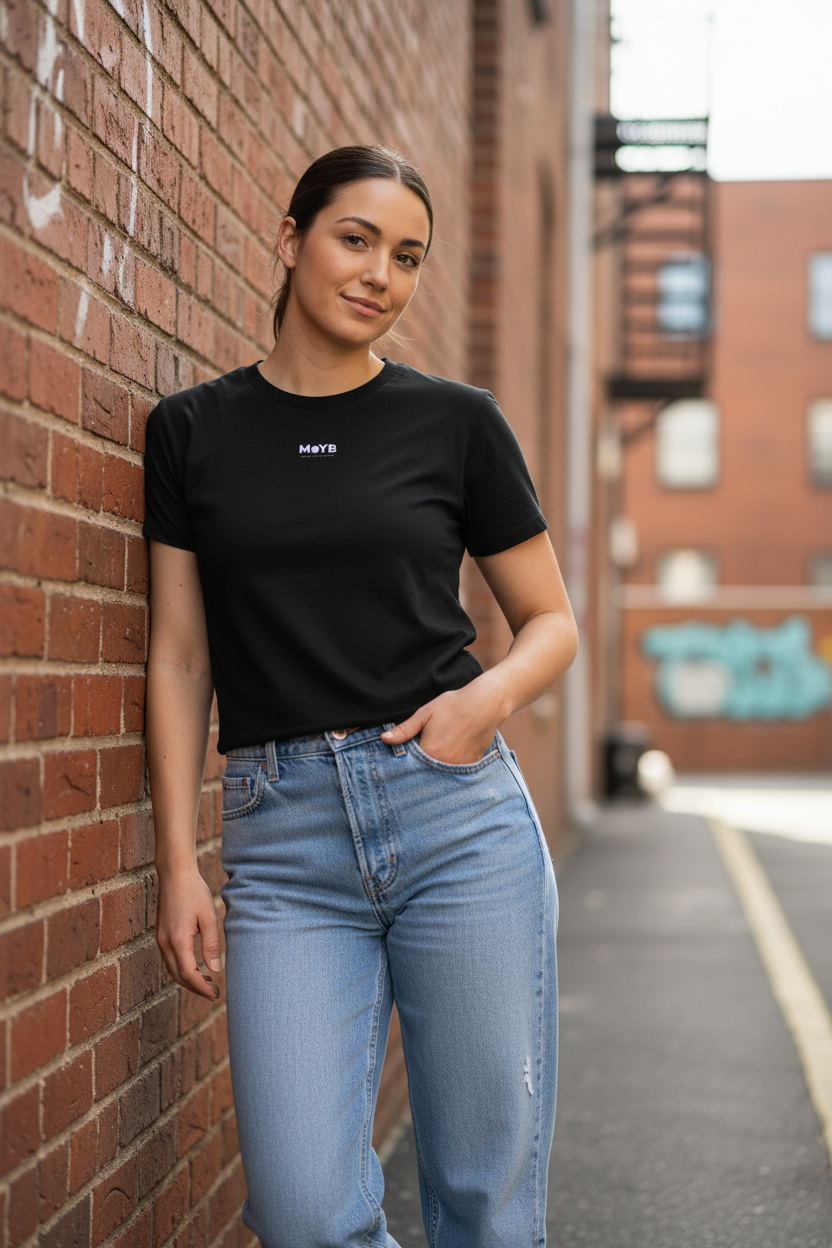 MoYB Women's Everyday Tee Black — Urban Lifestyle Shot