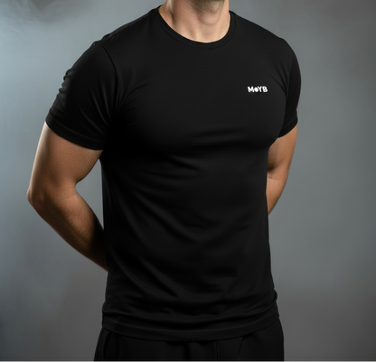 MoYB Men's Performance Tee Black — Facing Right, Full Logo