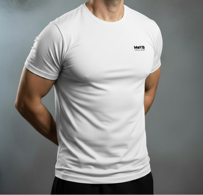 MoYB Men's Performance Tee White — Torso Lifestyle Shot