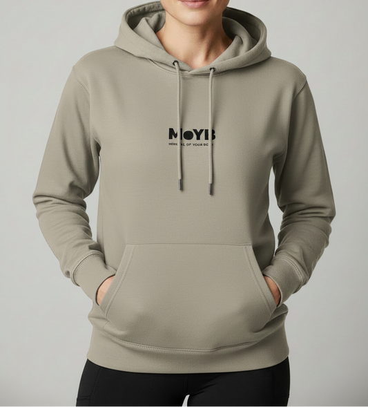 MoYB Mindful Hoodie Stone — Women's Torso Lifestyle Shot