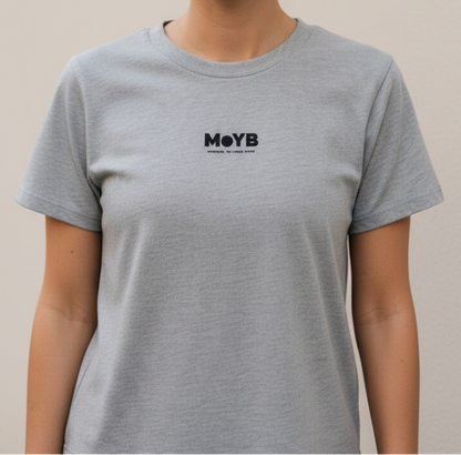 MoYB Women's Everyday Tee Heather Grey — Torso Lifestyle Shot