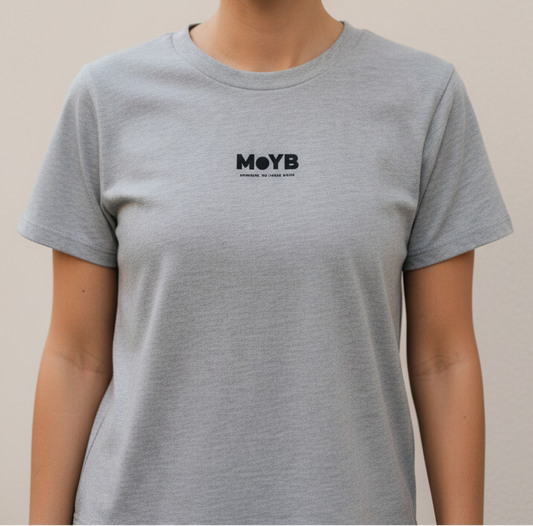 MoYB Women's Everyday Tee Heather Grey — Torso Lifestyle Shot