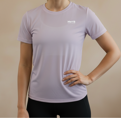 MoYB Women's Performance Tee Lilac — Torso Lifestyle Shot